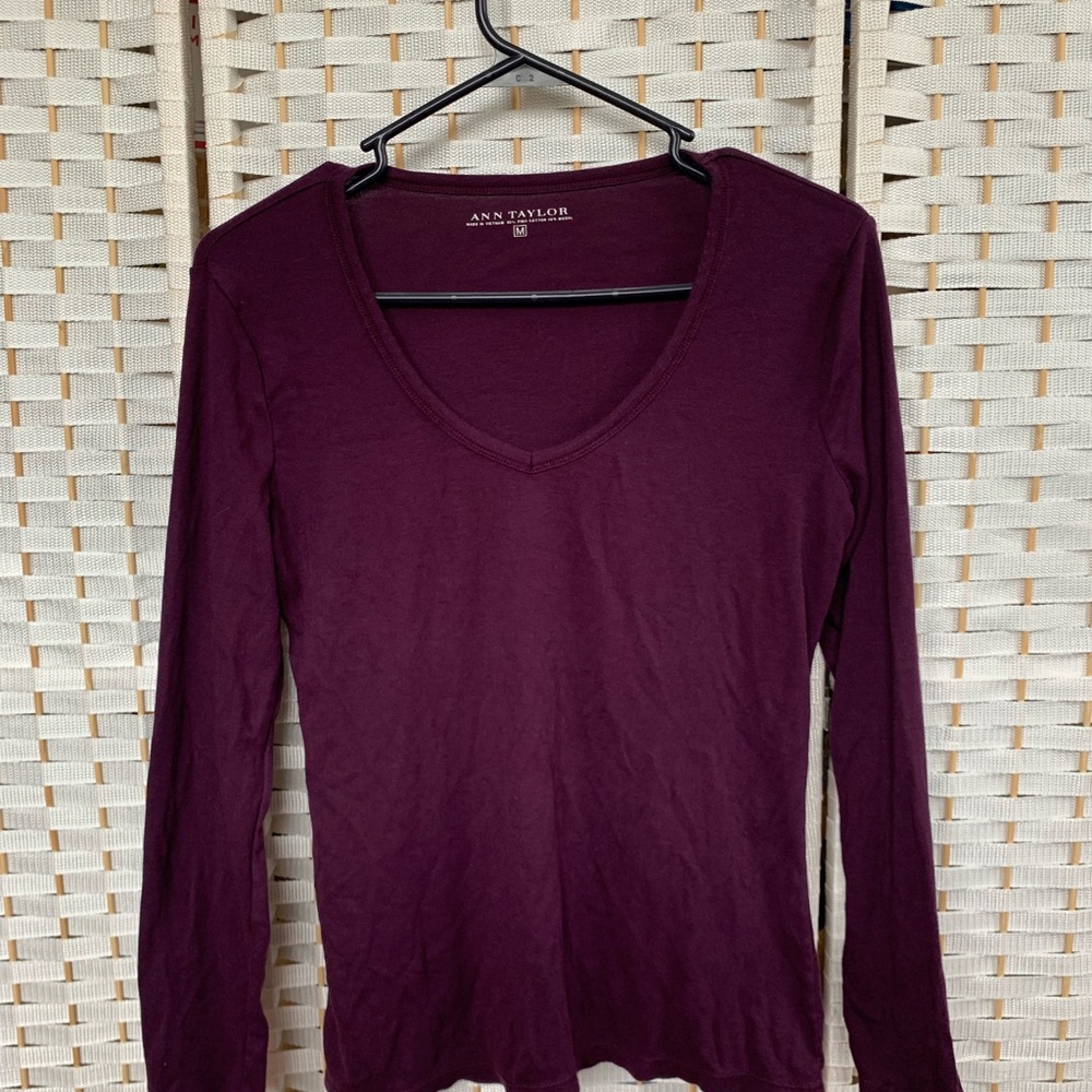 Ann Taylor Women's Deep Eggplant Purple Long Sleeve Tee
